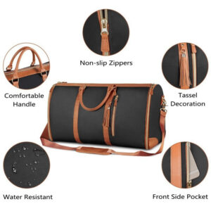 Large PU Leather Duffle Bag for Women, Waterproof Garment Bag with Shoe Pouch