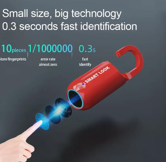 417T_52yfGL Smart Lock Fingerprint Padlock, Waterproof, Keyless, Anti-Theft, Red