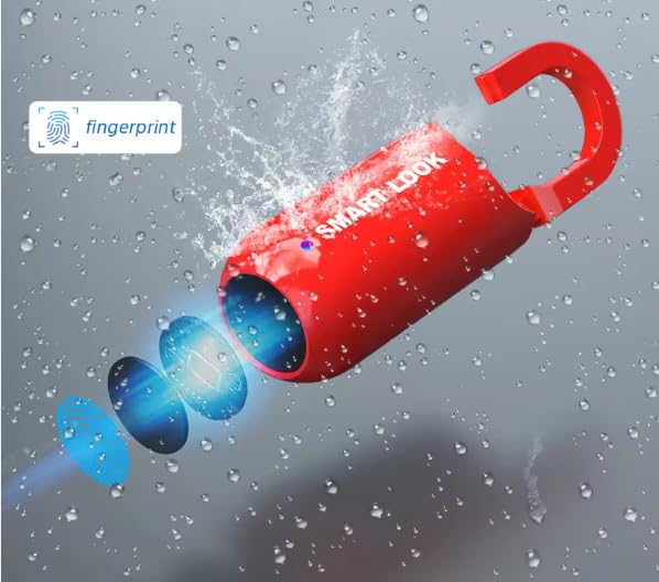 51PVrKZ5r9L Smart Lock Fingerprint Padlock, Waterproof, Keyless, Anti-Theft, Red