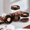 Vacuum Sealed Borosilicate Glass Coffee Bean Storage Jar Set, Airtight, Clear with Gold Lids