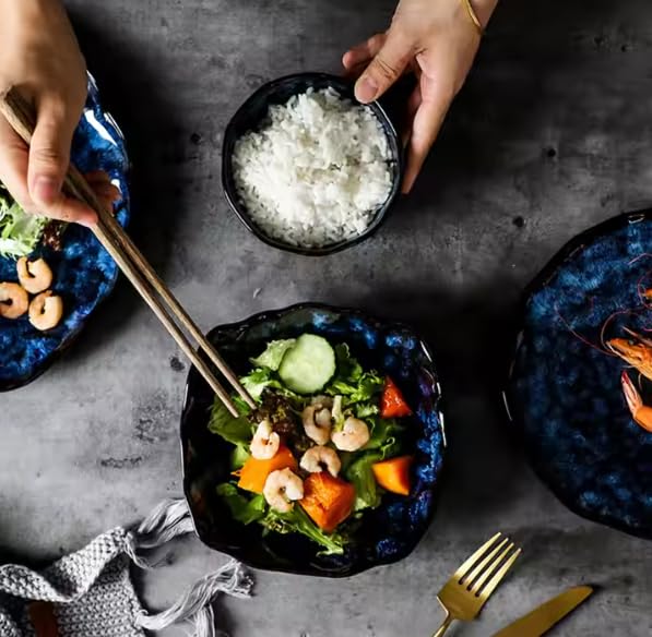 Luxury Kiln Transformation Blue Porcelain Dinner Set of 7 Pieces