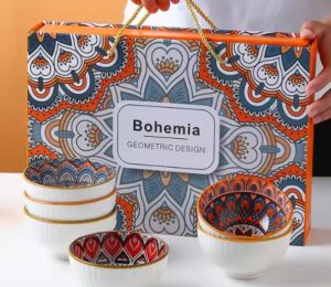 Bohemia Ceramic Bowl Gift Set, Porcelain Tableware, Set of 6 Bowls