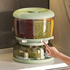 Moisture-Proof 6-Grid Rotating Rice Dispenser, Cereal Storage Box, Food Grain Container
