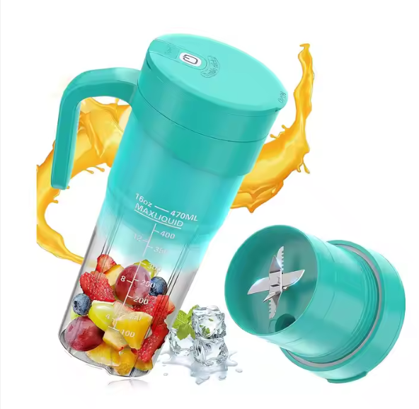 2-in-1 Electric Protein Shaker Bottle, Portable Wireless Handheld Blender, USB-C Rechargeable, for Gym, Travel, Sports - C-Type Charging, 4000MAH Capacity. (Color Blue)