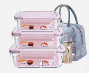 Portable Heated Glass Lunch Box Set with Insulated Bag, 3 Containers