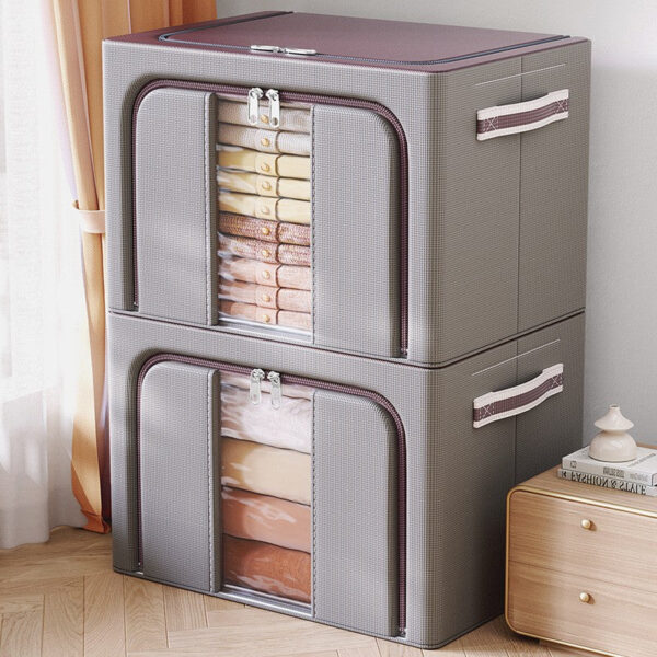 Cloth Steel Frame Folding Fabric Storage Box Bins Organizer for Clothes, Boxes, Basket, Bedding Storage Bag