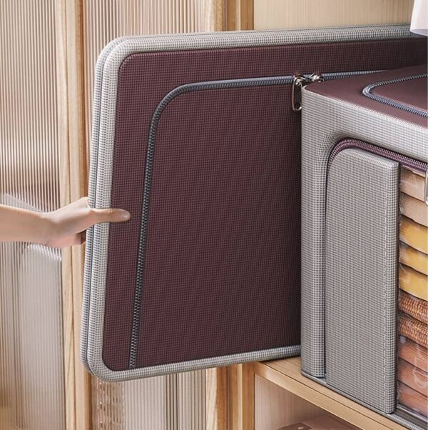 Cloth Steel Frame Folding Fabric Storage Box Bins Organizer for Clothes, Boxes, Basket, Bedding Storage Bag